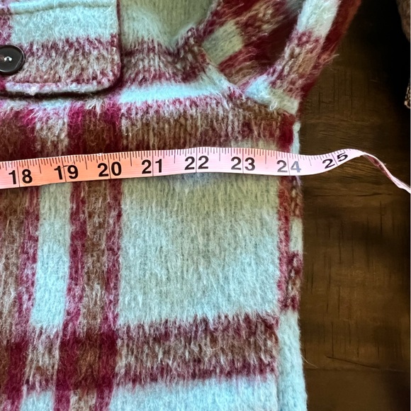 La Miel Jacket Women Small Relaxed Fit Button Blue Burgundy Plaid Travel Shacket - Picture 7 of 8